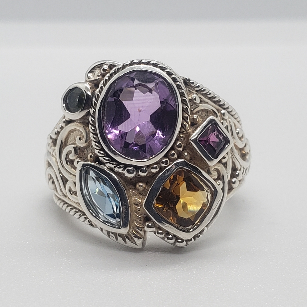 Samuel B Multi Gemestone Ring In Solid Stamped Sterling Silver - Picture 4 of 10